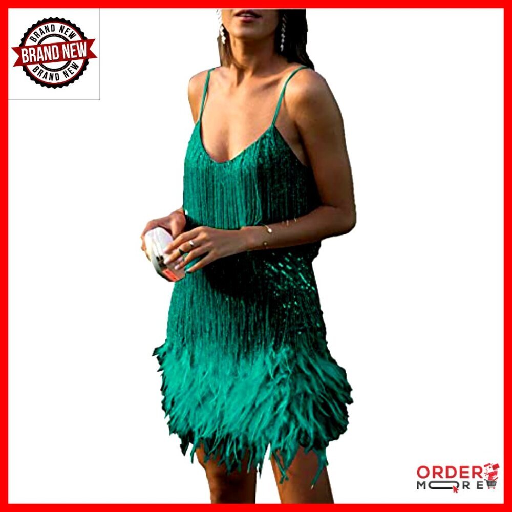 Flapper Dress with All-Over Fringe, Sequin Beaded Gatsby Party Mini Dress - Picture 2 of 5
